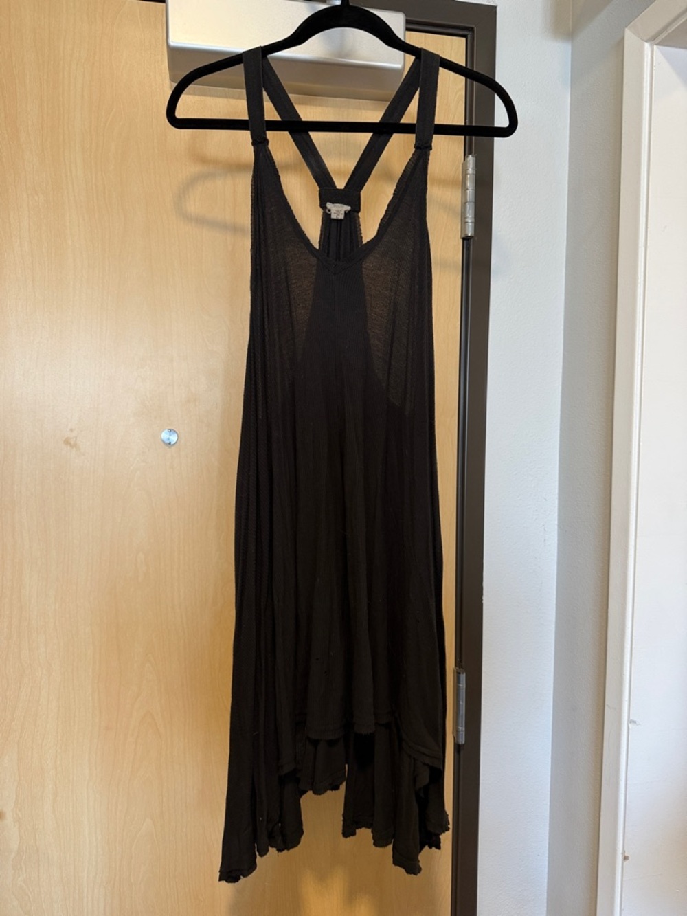Ecote Black Asymmetrical Semi Sheer Sundress with Strappy Back